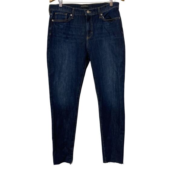 Banana Republic Size 33 Straight Leg Denim Jeans Dark Wash Frayed Edge - Picture 1 of 6